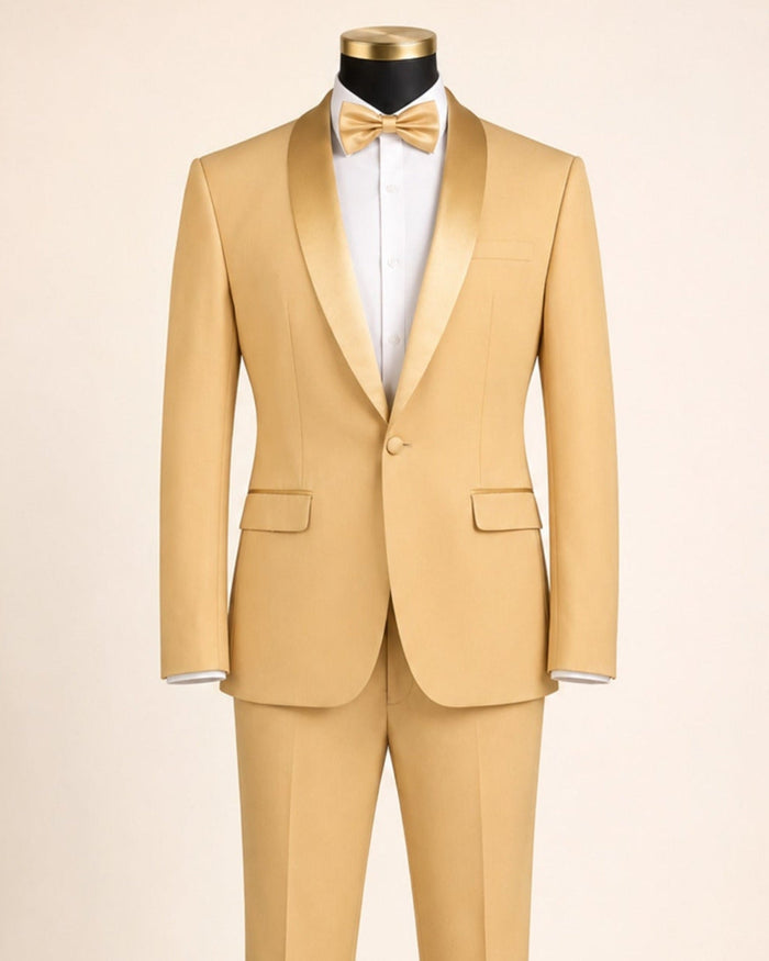 Men's Light Gold Slim Fit 2-Piece Shawl Lapel Tuxedo – Aurelio Collection - Upscale Men's Fashion