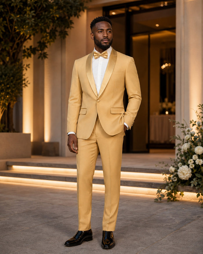 Men's Light Gold Slim Fit 2-Piece Shawl Lapel Tuxedo – Aurelio Collection - Upscale Men's Fashion