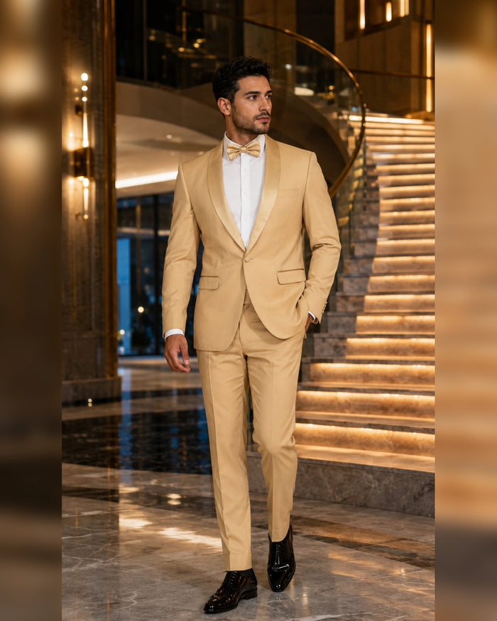 Men's Light Gold Slim Fit 2-Piece Shawl Lapel Tuxedo – Aurelio Collection - Upscale Men's Fashion