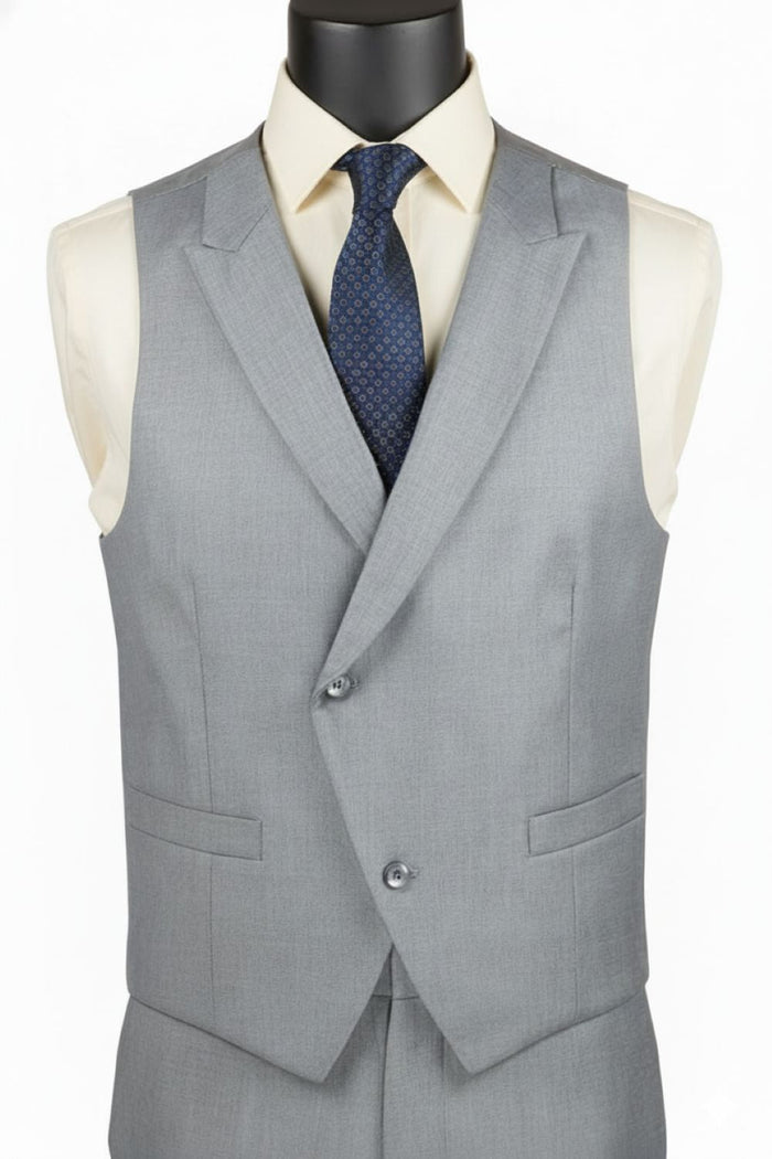 Men’s Light Gray Modern Fit 3-Piece Suit with Double-Breasted Vest – Altavilla Collection - Upscale Men's Fashion