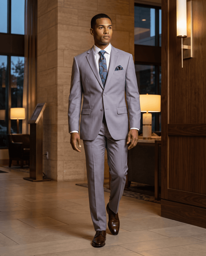 Men’s Light Gray Regular Executive Fit 2-Piece Suit – Ravello Collection - Upscale Men's Fashion