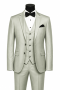 Men’s Light Sage Slim Fit 3-Piece Satin-Look Suit with Vest – Valdoro Collection - Upscale Men's Fashion