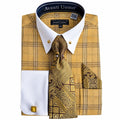 Men's Mustard Glen Plaid French Cuff Dress Shirt Set - Upscale Men's Fashion