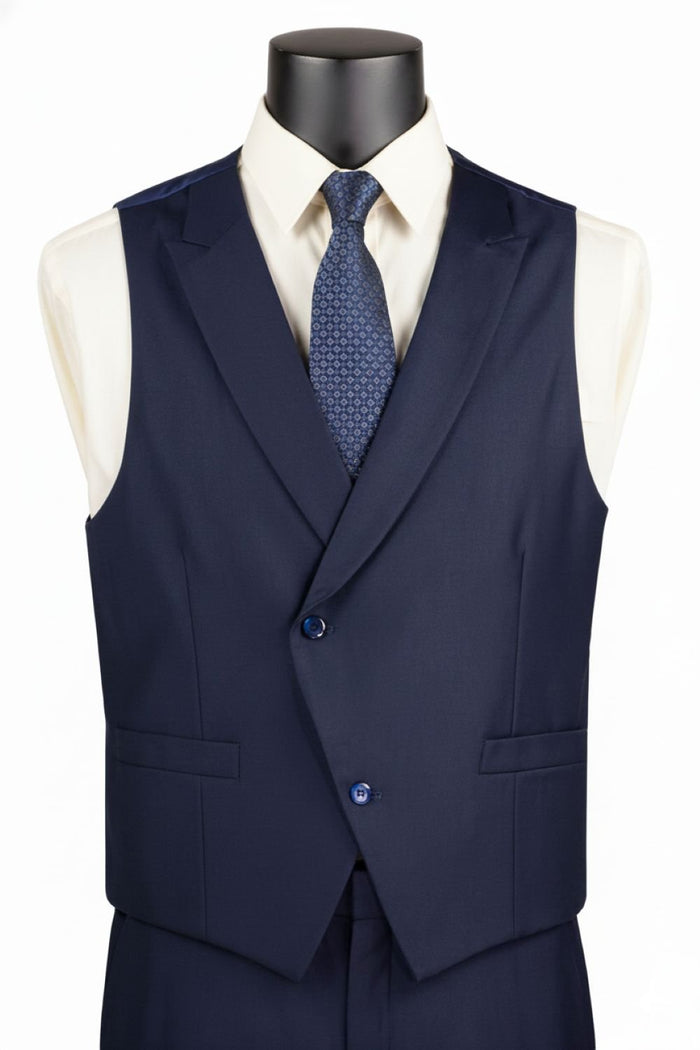 Men’s Navy Modern Fit 3-Piece Suit with Double-Breasted Vest – Altavilla Collection - Upscale Men's Fashion