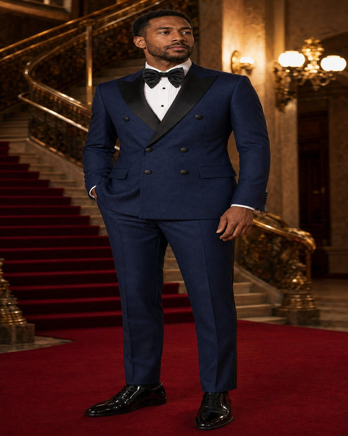 Men's Navy Modern Fit Double-Breasted 2-Piece Tuxedo – Castello Collection - Upscale Men's Fashion
