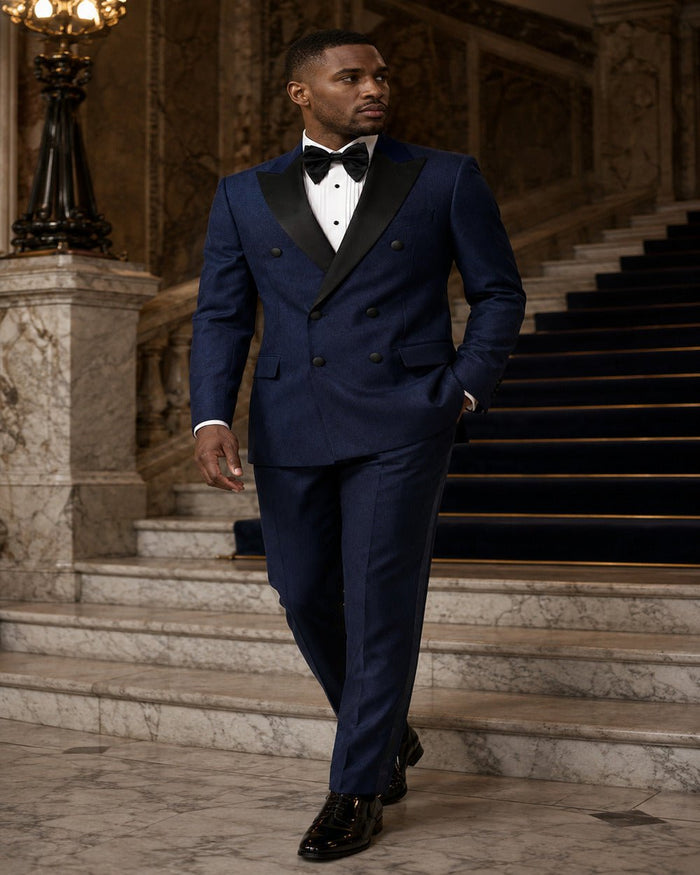 Men's Navy Modern Fit Double-Breasted 2-Piece Tuxedo – Castello Collection - Upscale Men's Fashion