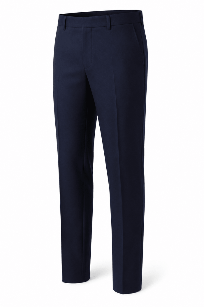 Men's Navy Modern Fit Pre-Hemmed Dress Pants - Upscale Men's Fashion