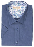 Men's Navy Short Sleeves Linen Shirt by Inserch - Upscale Men's Fashion