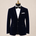 Men's Navy Velvet Regular Fit Sport Coat with Black Trim - Upscale Men's Fashion