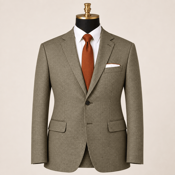 Men's Olive Houndstooth Modern Fit 2-Button Blazer - Upscale Men's Fashion