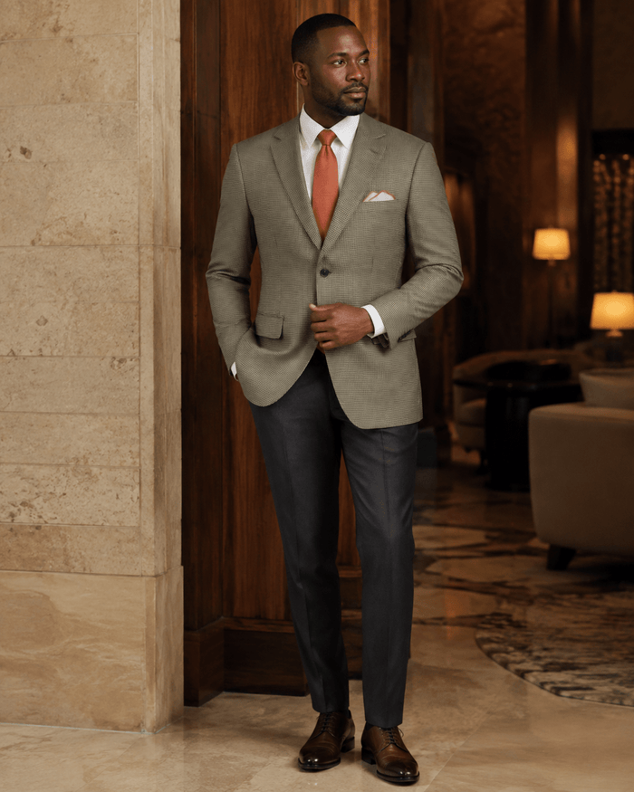 Men's Olive Houndstooth Modern Fit 2-Button Blazer - Upscale Men's Fashion
