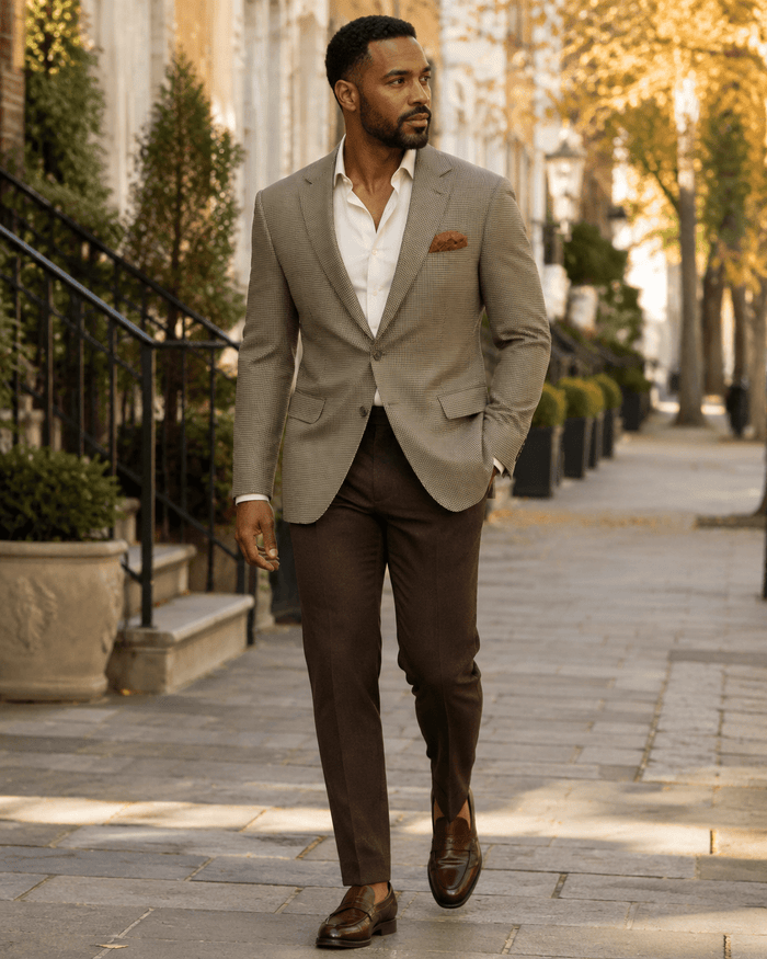 Men's Olive Houndstooth Modern Fit 2-Button Blazer - Upscale Men's Fashion