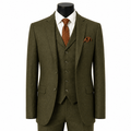 Men's Olive Hybrid Fit 3-Piece Tweed Suit | Alveron Collection - Upscale Men's Fashion