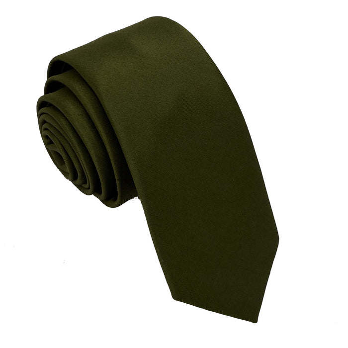 Men's Olive Satin Self-Tie Necktie - Upscale Men's Fashion