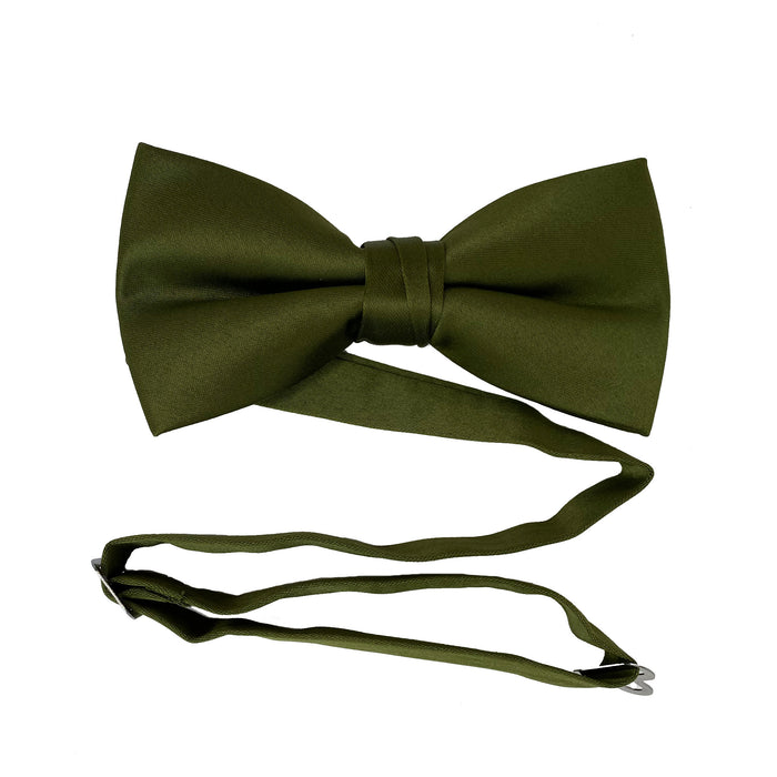 Men's Olive Solid Satin Pre-Tied Bow Tie - Upscale Men's Fashion