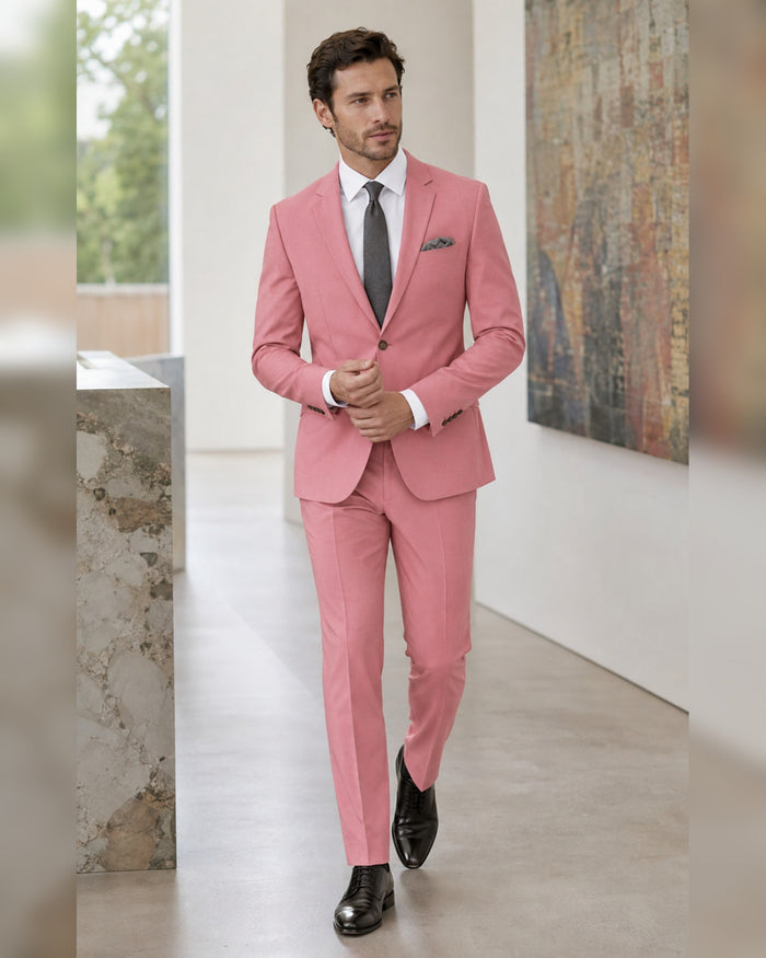 Men's Pink Slim Fit Stretch 2-Piece Suit – Valenza Collection - Upscale Men's Fashion