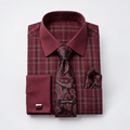 Men's Plaid Contrast Collar Dress Shirt Set – Burgundy - Upscale Men's Fashion