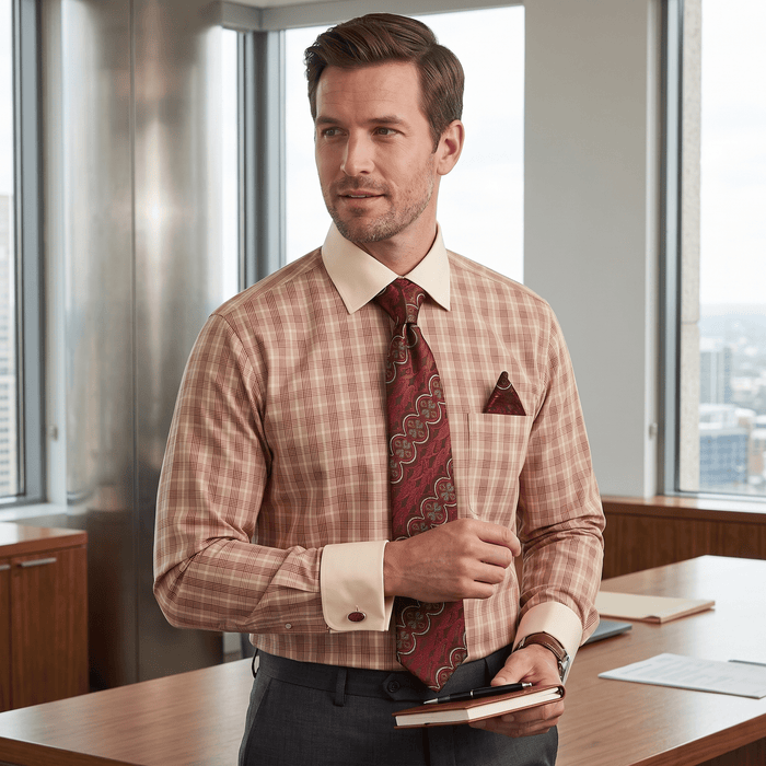 Men's Plaid Contrast Collar Dress Shirt Set – Red - Upscale Men's Fashion