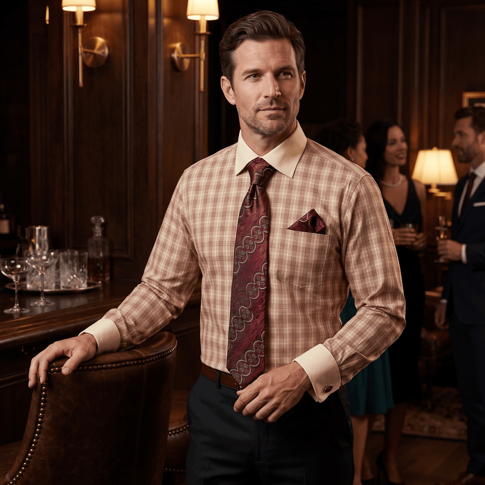 Men's Plaid Contrast Collar Dress Shirt Set – Red - Upscale Men's Fashion