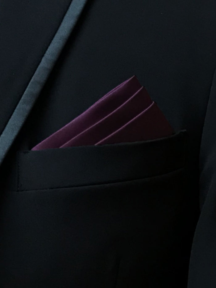 Men's Plum Solid Satin Pocket Square - Upscale Men's Fashion