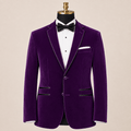 Men's Purple Velvet Regular Fit Sport Coat with Black Trim - Upscale Men's Fashion