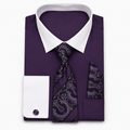 Men's Purple White Collar French Cuff Dress Shirt Set - Upscale Men's Fashion