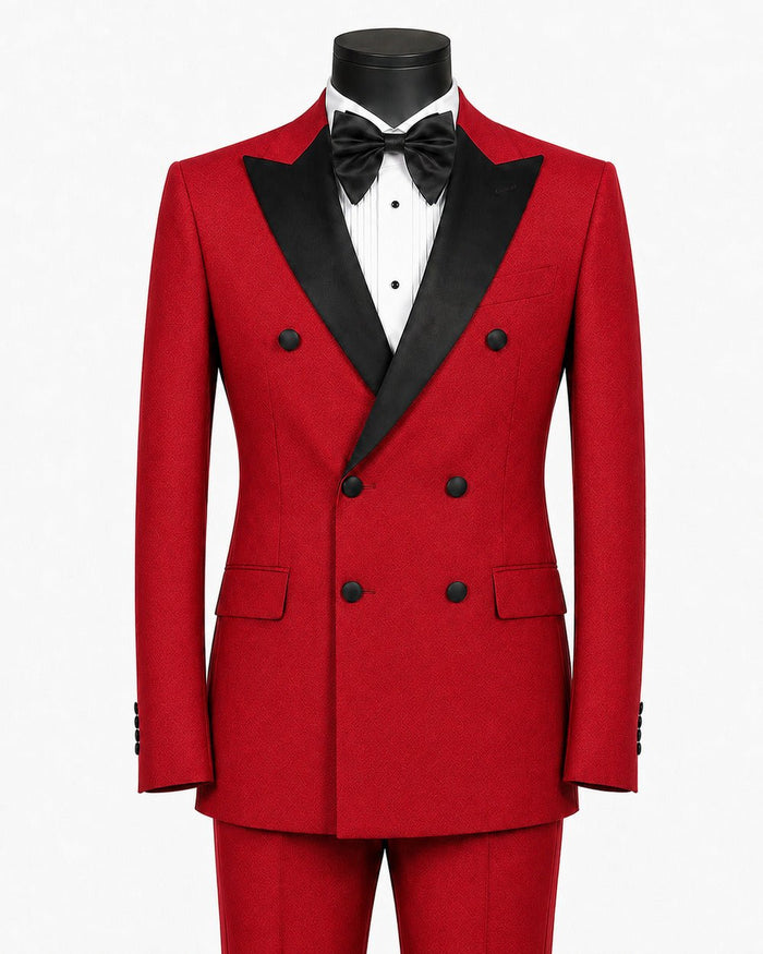 Men's Red Modern Fit Double-Breasted 2-Piece Tuxedo – Castello Collection - Upscale Men's Fashion