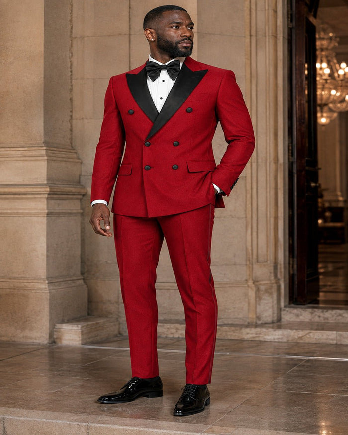 Men's Red Modern Fit Double-Breasted 2-Piece Tuxedo – Castello Collection - Upscale Men's Fashion