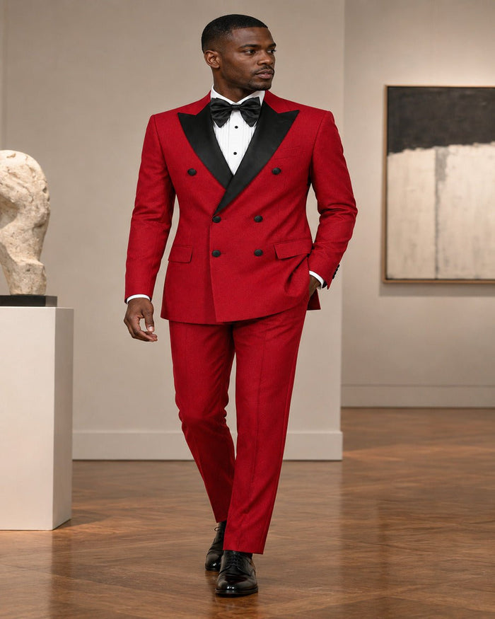 Men's Red Modern Fit Double-Breasted 2-Piece Tuxedo – Castello Collection - Upscale Men's Fashion