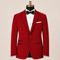 Men's Red Velvet Regular Fit Sport Coat with Black Trim - Upscale Men's Fashion