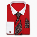 Men's Red White Collar French Cuff Dress Shirt Set - Upscale Men's Fashion