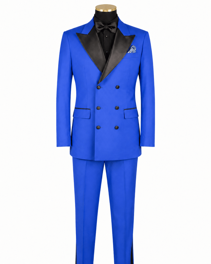 Men’s Royal Blue Modern Fit 2-Piece Double-Breasted Tuxedo – Bellavaro Collection - Upscale Men's Fashion