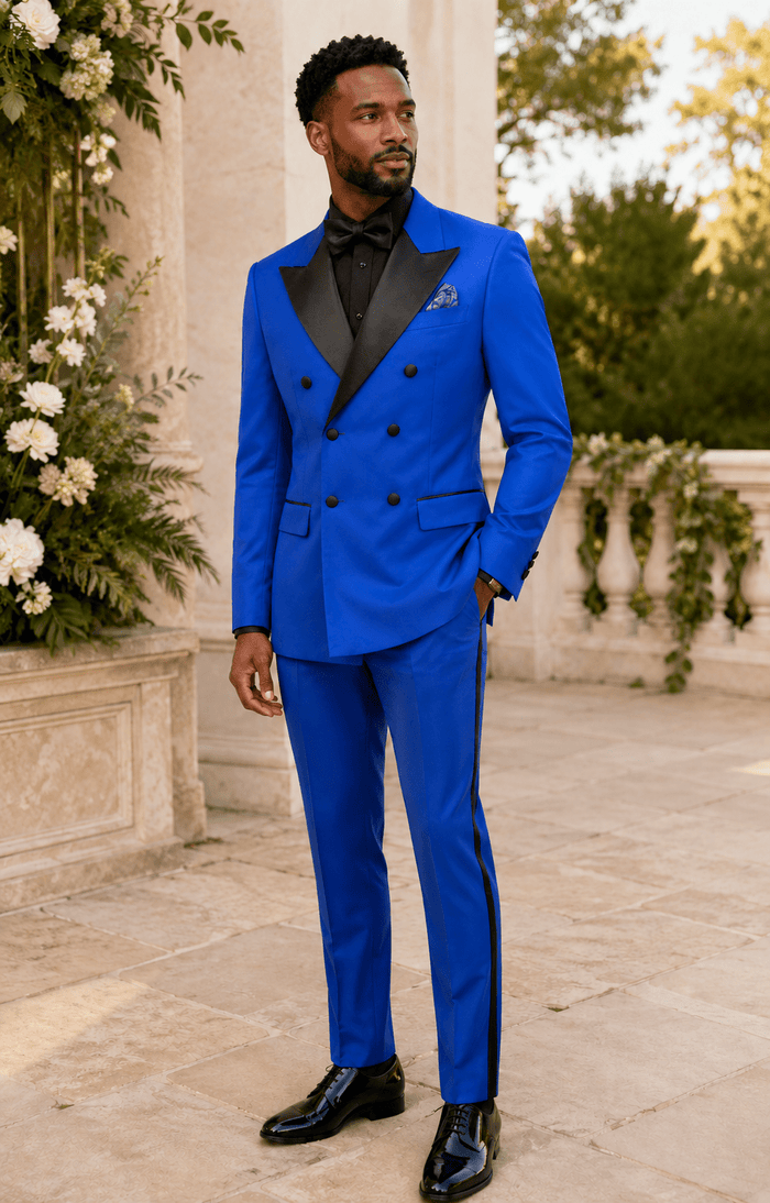 Men’s Royal Blue Modern Fit 2-Piece Double-Breasted Tuxedo – Bellavaro Collection - Upscale Men's Fashion