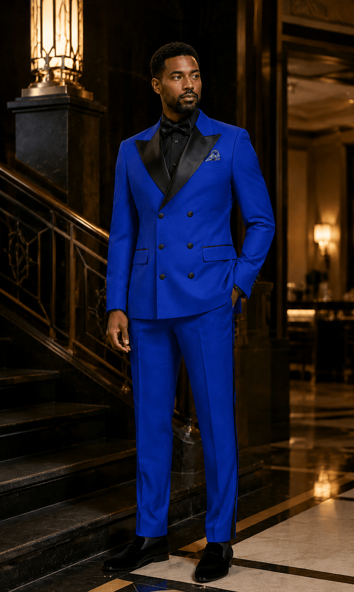 Men’s Royal Blue Modern Fit 2-Piece Double-Breasted Tuxedo – Bellavaro Collection - Upscale Men's Fashion