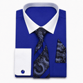 Men's Royal Blue White Collar French Cuff Dress Shirt Set - Upscale Men's Fashion