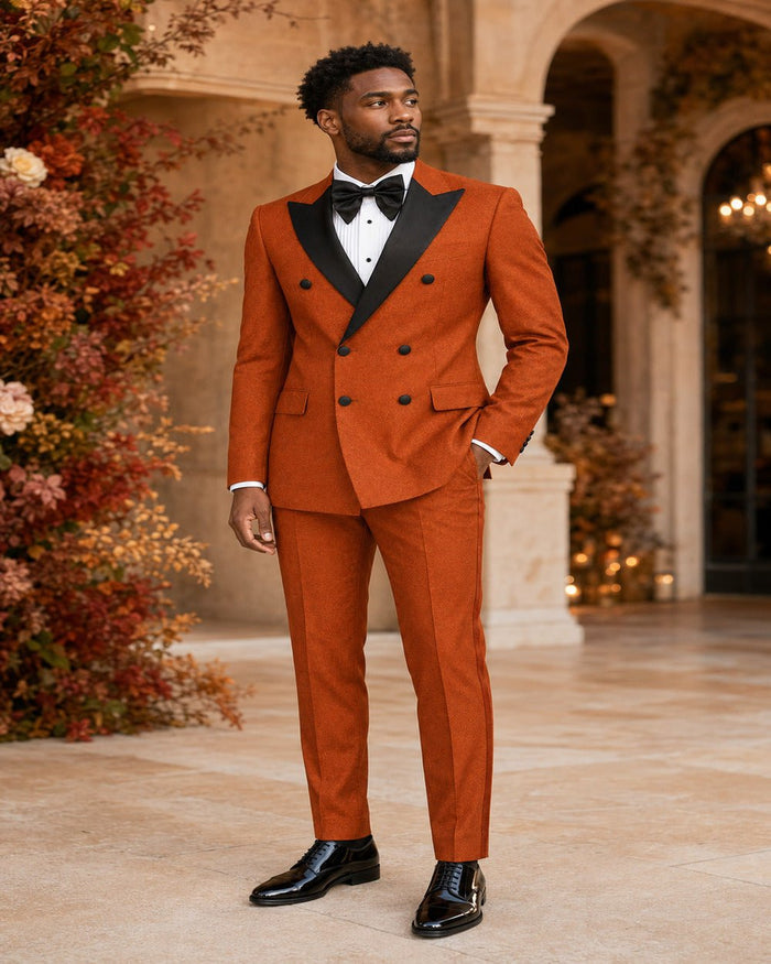 Men's Rust Modern Fit Double-Breasted 2-Piece Tuxedo – Castello Collection - Upscale Men's Fashion