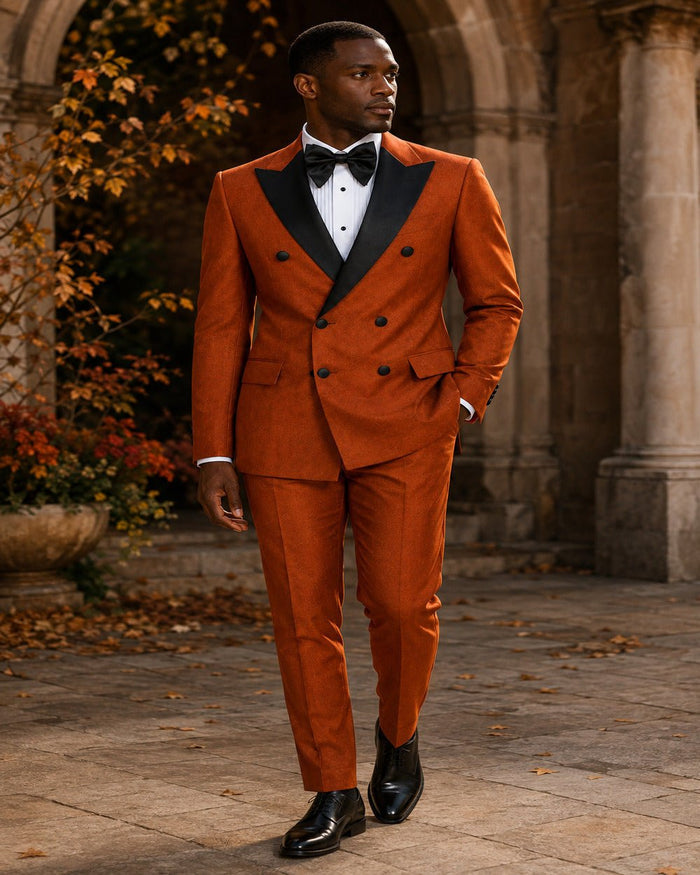 Men's Rust Modern Fit Double-Breasted 2-Piece Tuxedo – Castello Collection - Upscale Men's Fashion
