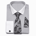 Men's Silver White Collar French Cuff Dress Shirt Set - Upscale Men's Fashion