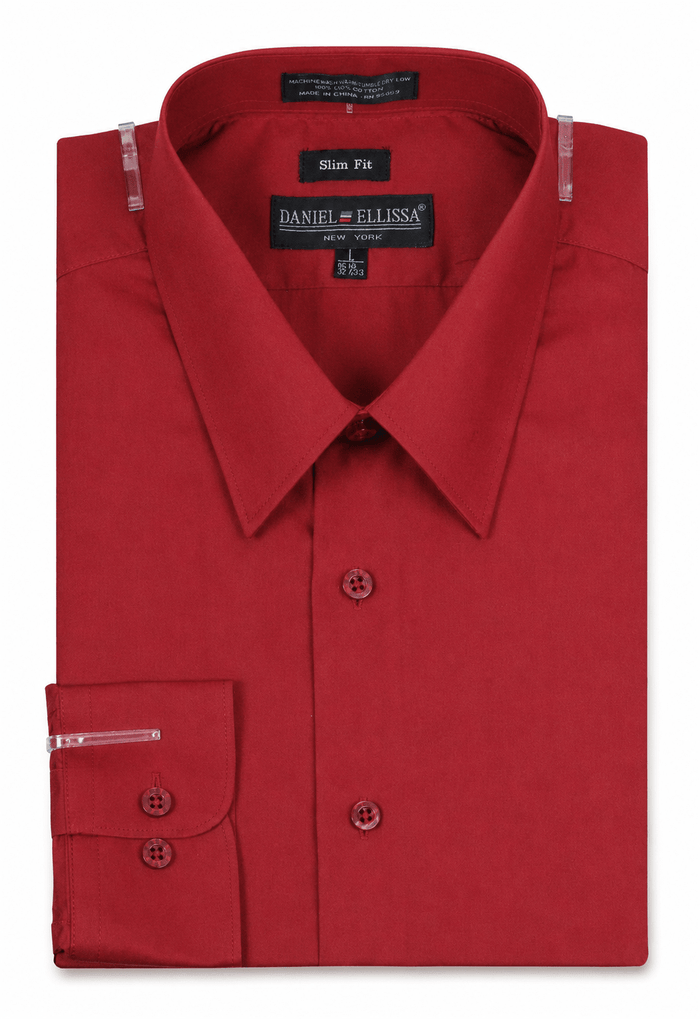Men's Slim Fit Dress Shirt Color Burgundy - Upscale Men's Fashion