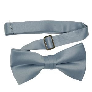 Men's Steel Blue Solid Satin Pre-Tied Bow Tie - Upscale Men's Fashion