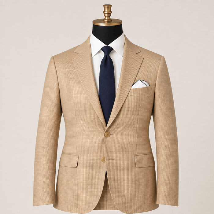 Men's Tan Houndstooth Modern Fit 2-Button Blazer - Upscale Men's Fashion