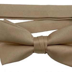 Men's Tan Solid Satin Pre-Tied Bow Tie - Upscale Men's Fashion