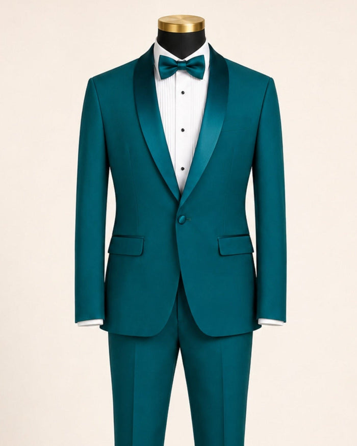 Men's Teal Slim Fit 2-Piece Shawl Lapel Tuxedo – Aurelio Collection - Upscale Men's Fashion