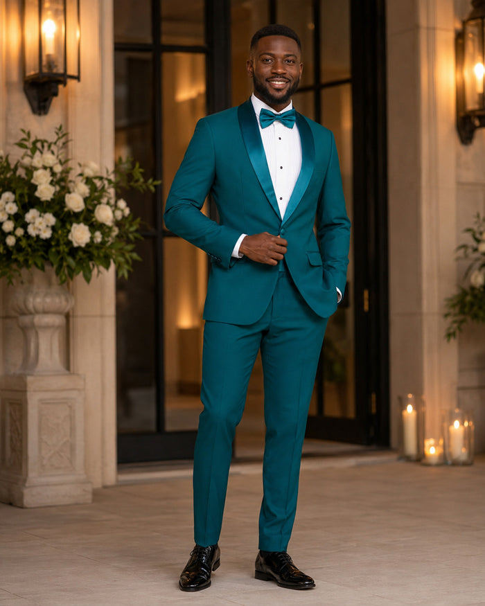 Men's Teal Slim Fit 2-Piece Shawl Lapel Tuxedo – Aurelio Collection - Upscale Men's Fashion