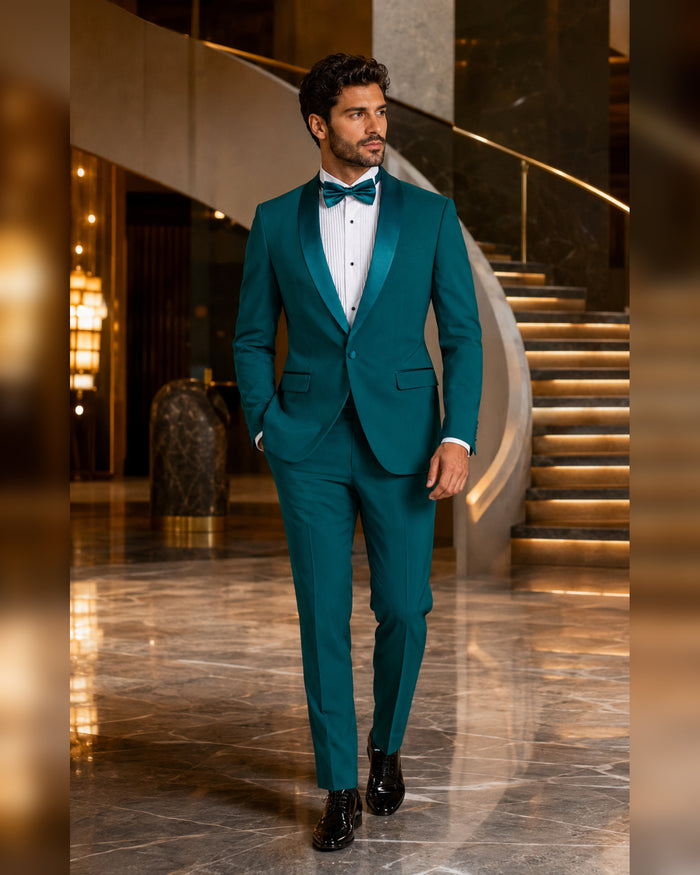 Men's Teal Slim Fit 2-Piece Shawl Lapel Tuxedo – Aurelio Collection - Upscale Men's Fashion