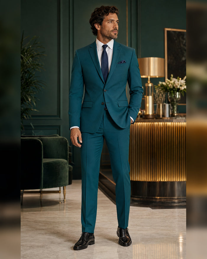 Men's Teal Slim Fit Stretch 2-Piece Suit – Valenza Collection - Upscale Men's Fashion