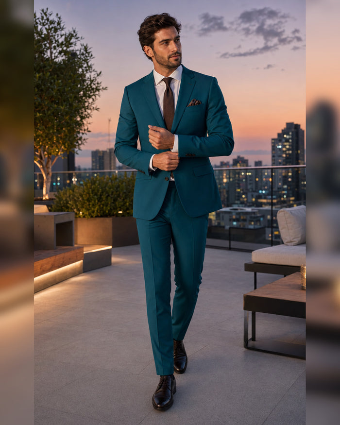 Men's Teal Slim Fit Stretch 2-Piece Suit – Valenza Collection - Upscale Men's Fashion