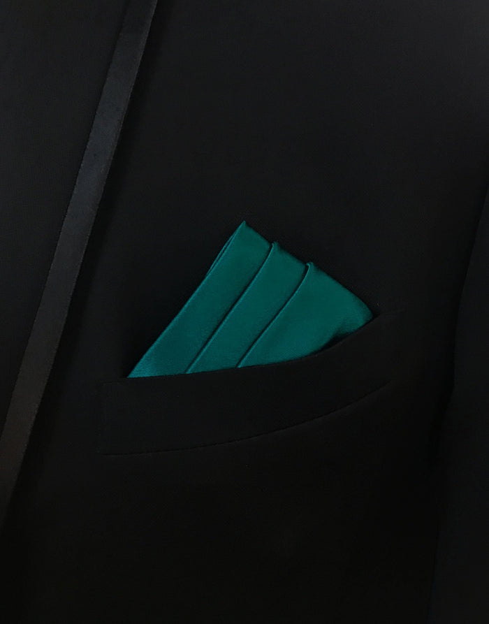 Men's Teal Solid Satin Pocket Square - Upscale Men's Fashion