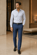 Men's Twilight Blue Modern Fit Pre-Hemmed Dress Pants - Upscale Men's Fashion