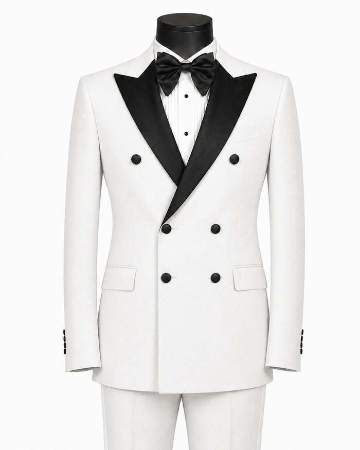 Men's White Modern Fit Double-Breasted 2-Piece Tuxedo – Castello Collection - Upscale Men's Fashion